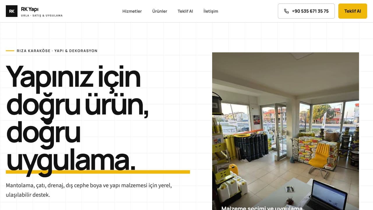 RK Yapı Urla yapı malzemeleri ve uygulama sitesi